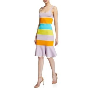 Tanya Taylor Noreen Knit Dress‎ Ruffle Striped Sleeveless Square Neck Sheath, XS